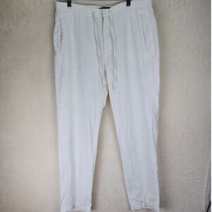 Saks Fifth Avenue 100% Linen Women‎ Pants Sz 33 White Bohemian Cottagecore Beach